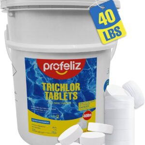 PROFELIZ 3″ Chlorine Tablets for Swimming Pools – Slow-Dissolving Pool Chlorine, Kills Bacteria & Prevents Algae, 40 lb Bucket