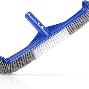 17″ Pool Brush Head for Walls & Floors – Curved-End High-Efficiency Scrub Brush with Premium Nylon Bristles, EZ-Clip Compatible