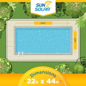 Sun2Solar 22 ft x 44 ft Rectangle Pool Solar Cover – 1600 Series Blue Heat-Retaining Solar Blanket for Inground & Above Ground Pools – Includes 6 Heavy-Duty Grommets